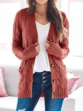 Load image into Gallery viewer, Cable-Knit Buttoned Cardigan with Pockets