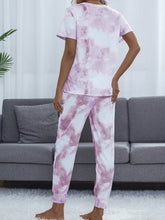 Load image into Gallery viewer, Tie-Dye Round Neck Top and Pants Lounge Set