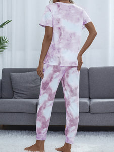 Tie-Dye Round Neck Top and Pants Lounge Set