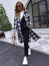 Load image into Gallery viewer, Plaid Collared Neck Slit Longline Coat