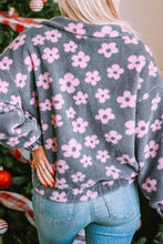 Load image into Gallery viewer, Flower Pattern Zip Up Dropped Shoulder Jacket