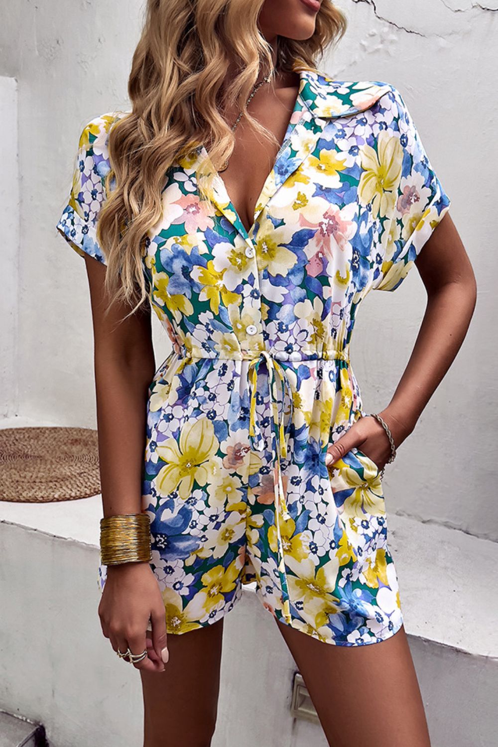 JULIANNA Floral Drawstring Romper