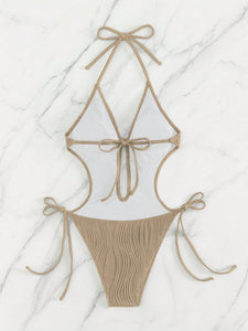 Textured Cutout Tied One-Piece Swimwear