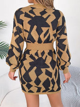 Load image into Gallery viewer, Contrast Round Neck Cutout Long Sleeve Mini Sweater Dress