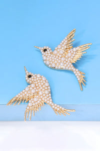 Bird Shape Zinc Alloy Frame Glass Stone Dangle Earrings