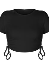 Load image into Gallery viewer, Round Neck Short Sleeve Drawstring Cropped Tee