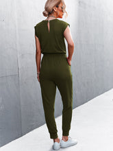 Load image into Gallery viewer, Round Neck Cap Sleeve Jumpsuit