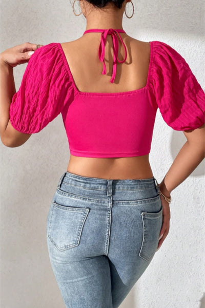 Cropped Halter Neck Tie Back Blouse