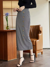 Load image into Gallery viewer, Houndstooth Decorative Button Slit Midi Skirt