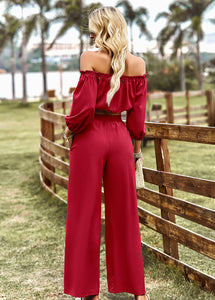 Off-Shoulder Blouse and Drawstring Waist Pants Set