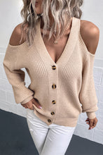 Load image into Gallery viewer, Cold Shoulder Plunge Neck Ribbed Cardigan