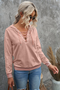 Lace-Up Dropped Shoulder Hoodie