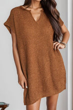 Load image into Gallery viewer, Notched Cap Sleeve Mini Sweater Dress