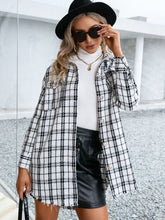 Load image into Gallery viewer, Plaid Pocketed Button Up Dropped Shoulder Jacket