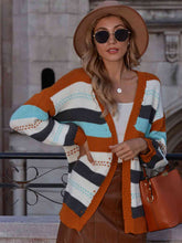 Load image into Gallery viewer, Striped Drop Shoulder Open Front Cardigan