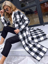 Load image into Gallery viewer, Plaid Collared Neck Slit Longline Coat