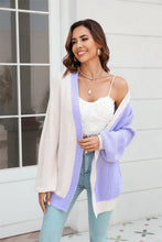 Load image into Gallery viewer, Open Front Contrast Color Balloon Sleeve Cardigan