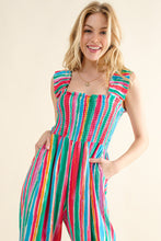 Load image into Gallery viewer, And The Why Full Size Striped Smocked Sleeveless Jumpsuit