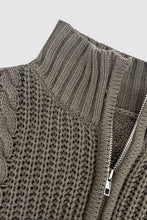 Load image into Gallery viewer, Cable-Knit Striped Quarter Zip Turtleneck Sweater