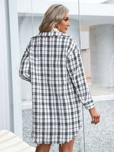 Load image into Gallery viewer, Plaid Pocketed Button Up Dropped Shoulder Jacket