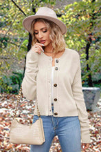 Load image into Gallery viewer, Button Up Round Neck Drop Shoulder Cardigan