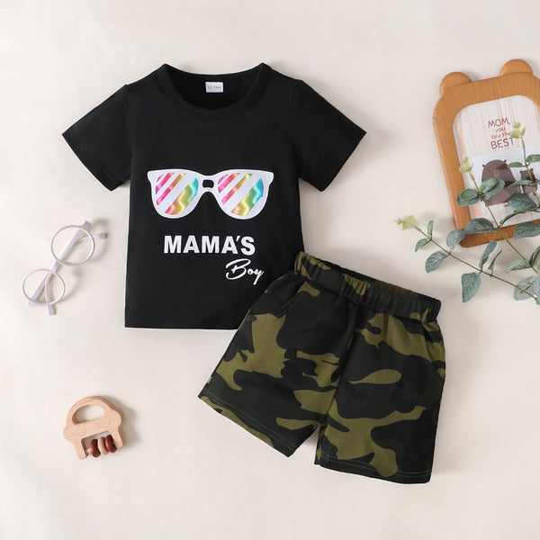 Boys MAMA'S BOY Graphic T-Shirt and Camouflage Shorts Set