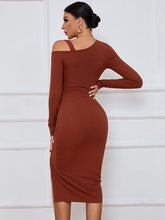 Load image into Gallery viewer, Ribbed Ruched Drawstring Wrap Dress