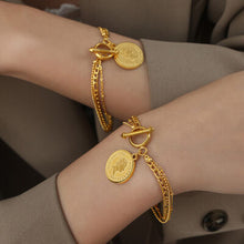 Load image into Gallery viewer, Coin Pendant Toggle clasp 18K Gold-Plated Bracelet