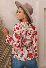 Load image into Gallery viewer, Floral V-Neck Drawstring Peplum Blouse