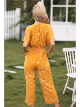 Load image into Gallery viewer, Polka Dot Surplice Neck Jumpsuit with Pockets