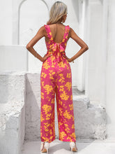 Load image into Gallery viewer, Floral Square Neck Cutout Tie Back Jumpsuit