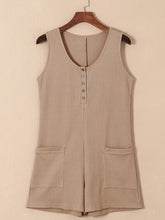 Load image into Gallery viewer, Waffle-Knit Half Button Sleeveless Romper with Pockets