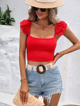 Load image into Gallery viewer, Square Neck Cap Sleeve Cropped Top