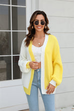 Load image into Gallery viewer, Open Front Contrast Color Balloon Sleeve Cardigan