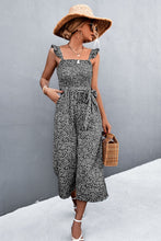 Load image into Gallery viewer, Printed Ruffle Strap Smocked Belted Jumpsuit