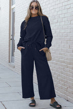 Load image into Gallery viewer, Double Take Full Size Textured Long Sleeve Top and Drawstring Pants Set