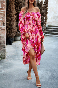 Printed Balloon Sleeve Midi Dress