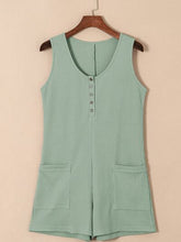 Load image into Gallery viewer, Waffle-Knit Half Button Sleeveless Romper with Pockets