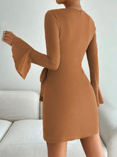 Load image into Gallery viewer, Waffle Knit Flounce Sleeve Tie Waist Mini Dress