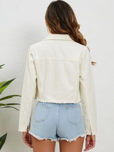 Load image into Gallery viewer, Collared Neck Raw Hem Denim Jacket