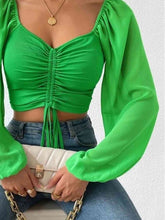 Load image into Gallery viewer, Drawstring Sweetheart Neck Cropped Top