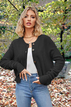 Load image into Gallery viewer, Button Up Round Neck Drop Shoulder Cardigan