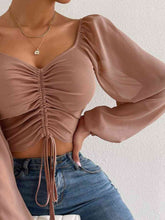 Load image into Gallery viewer, Drawstring Sweetheart Neck Cropped Top