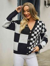 Load image into Gallery viewer, Plaid V-Neck Dropped Shoulder Cardigan