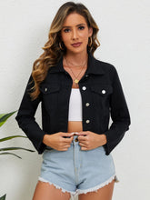 Load image into Gallery viewer, Collared Neck Raw Hem Denim Jacket