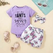 Load image into Gallery viewer, Baby Girl MY ALL PANTS ARE SASSY Graphic Bodysuit and Floral Shorts Set