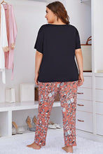 Load image into Gallery viewer, Plus Size Contrast Round Neck Tee and Floral Pants Lounge Set