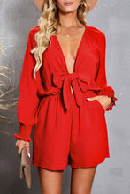 Load image into Gallery viewer, Tied Flounce Sleeve Plunge Romper