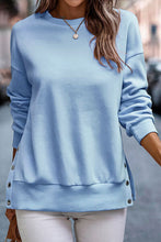 Load image into Gallery viewer, Snap Detail Round Neck Dropped Shoulder Sweatshirt