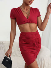 Load image into Gallery viewer, Twisted Deep V Cropped Top and Ruched Skirt Set